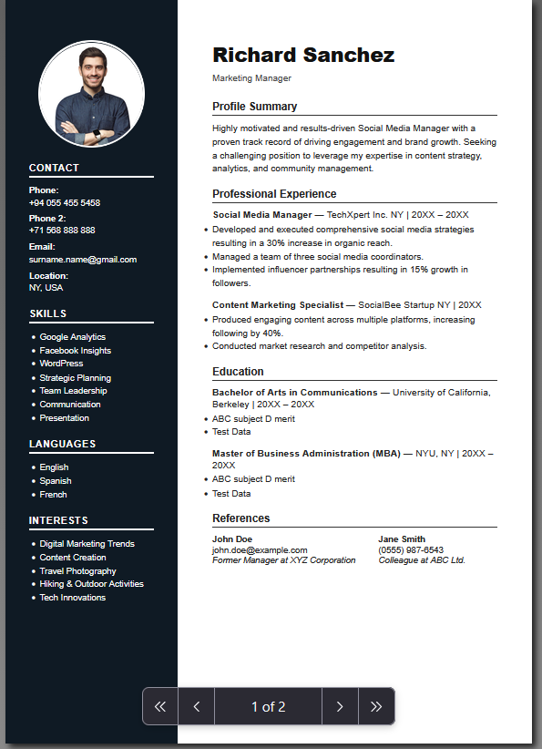 Minimal free CV template