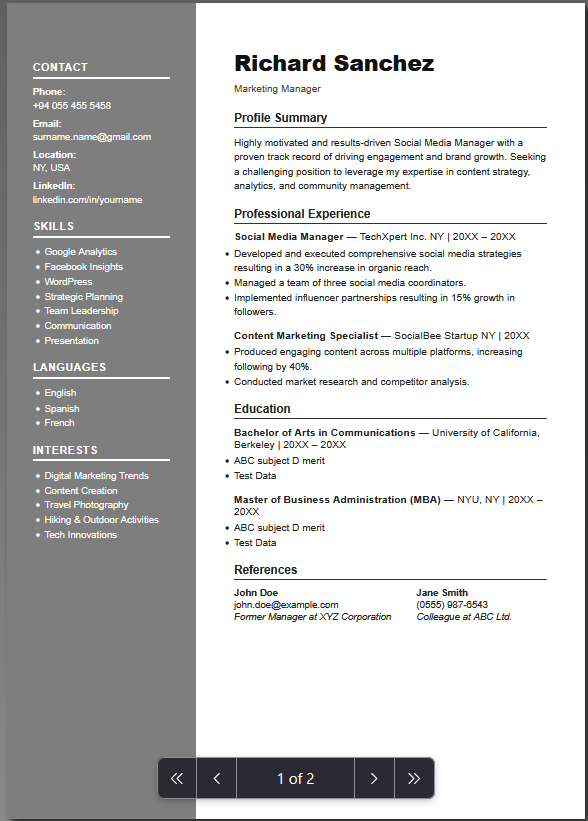 Executive free CV template